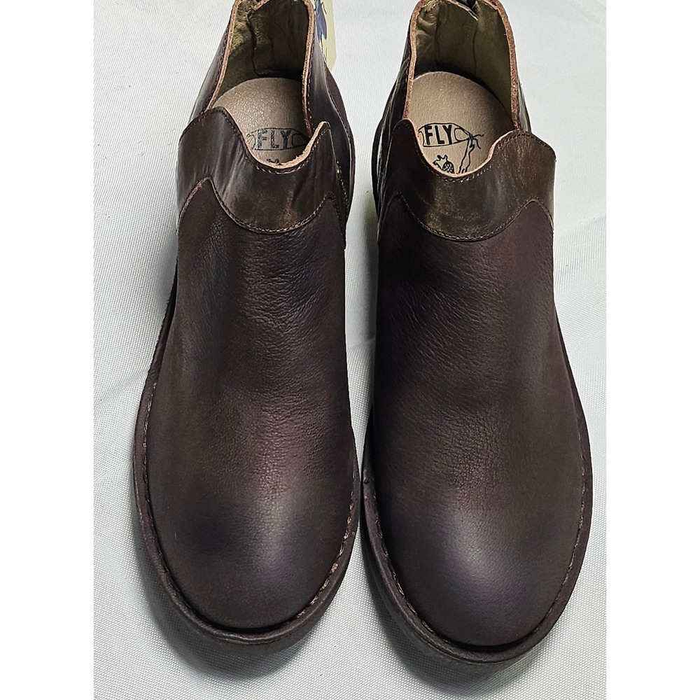 FLY LONDON Cupi/Bard Leather Ankle Boots‎ Bronze Detail Block Heel Zip Size 35